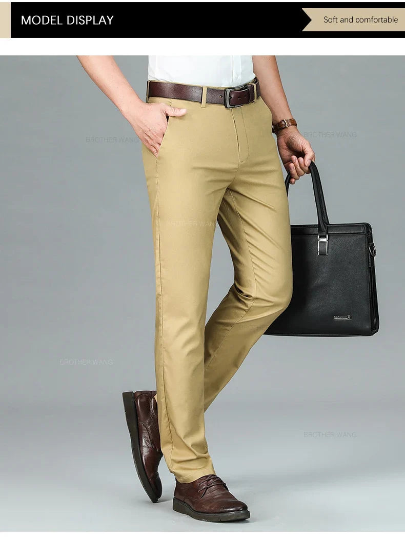 Bamboo Fiber Summer Casual Pants Men's Ultra-thin Iron-free Anti-wrinkle Loose Business Straight Elastic Trousers Brand Clothing