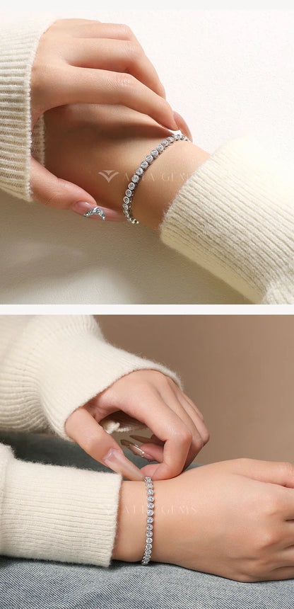 Round Cut 3mm Moissanite Tennis Bracelet 925 Sterling Silver Gold Plated Women Men's Bracelet Engagement Luxury Jewelry