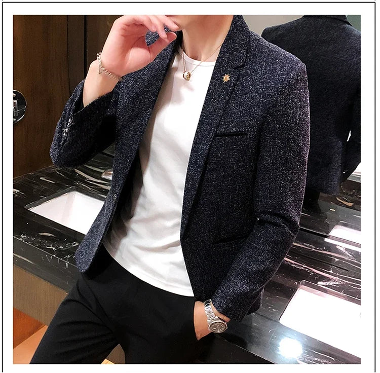 Solid Color Men's Fashion Casual Outdoor Gentleman Business Wedding Trend Slim-fit Formal Dress British Style Wedding Blazer