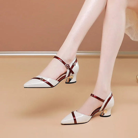 High Heels For WomanThick Heels And Shallow Mouth Women'S Shoes, Spring And Summer Fashionable Square Toe Middle Heel Shoes