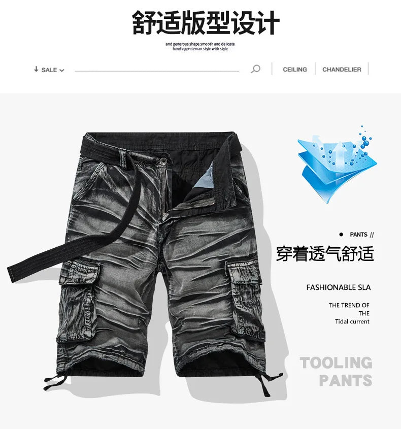 Men Multi Pocket Casual Breathable Sports New Shorts Men Summer Cargo Shorts Men Loose Plus Size Pure Cotton Five Point Pants