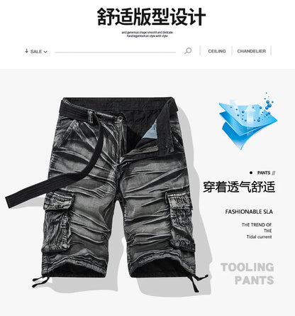Men Multi Pocket Casual Breathable Sports New Shorts Men Summer Cargo Shorts Men Loose Plus Size Pure Cotton Five Point Pants