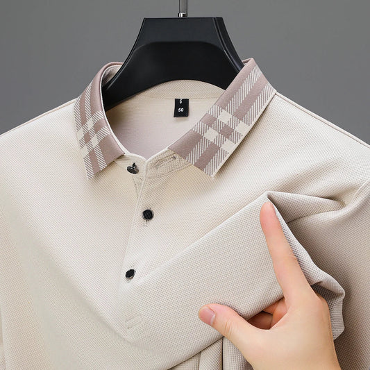 Light luxury brand polo shirt long sleeved spring and autumn new style comfortable and breathable casual striped lapel T-shirt