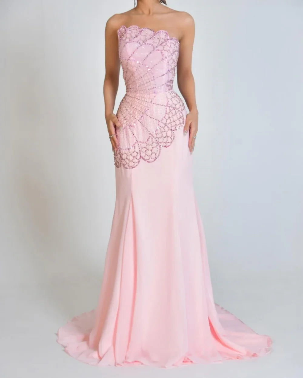 Customized Intricate Fashion Chiffon Rhinestone Beading Straight Strapless Long Dresses Bespoke Occasion Dresses Formal Classic