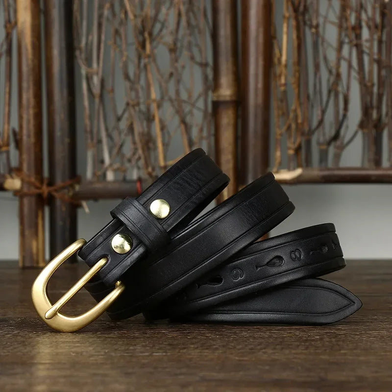 2.4CM Thick Cowhide Copper Buckle Ladies Genuine Leather Casual Jeans Belts for Women Luxury Designer Korean Fashion Thin Belt
