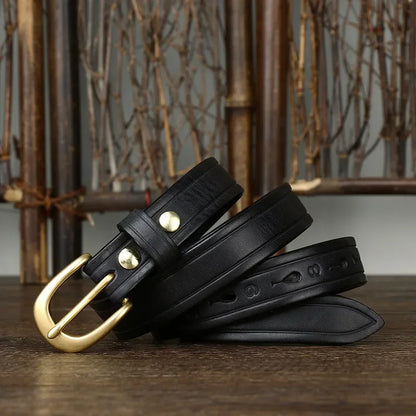 2.4CM Thick Cowhide Copper Buckle Ladies Genuine Leather Casual Jeans Belts for Women Luxury Designer Korean Fashion Thin Belt