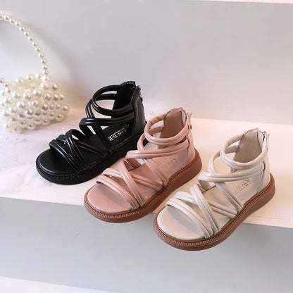 Sweet Princess Shoes for Little Girls 2026 Summer New Fashion Korean Edition High Top Roman Sandals for Girls