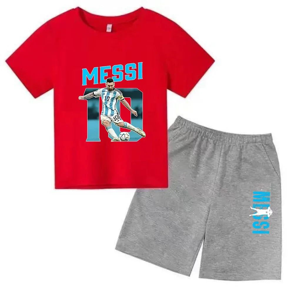 Summer Children‘s Set Brand Messi Print Short Sleeve T-shirt + Shorts 2pcs Set Sportsuit Casual Fashion Kid Boy Girl Fan Clothes