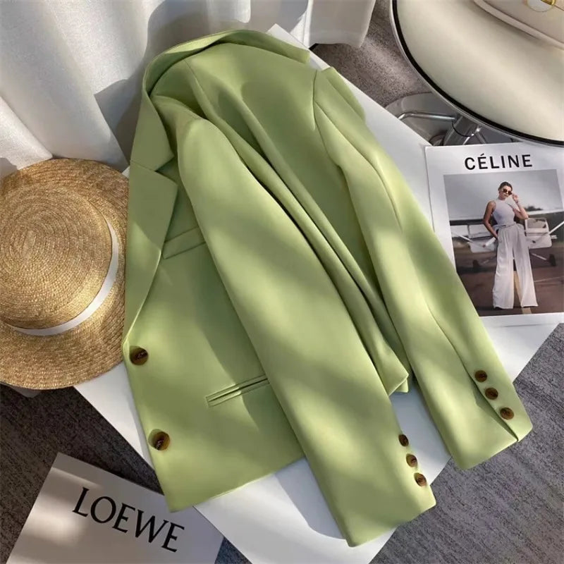 Black Cropped Blazers Woman Trend 2025 New All-match Notched Collar Crop Jacket Women Korean Chic Single Button Suit Coat Tops
