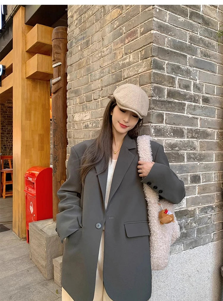 Suit Jaet Women's Small Size Spring Autumn New Loose Sle Ele Street Sle Faionable Long Sve Polyester
