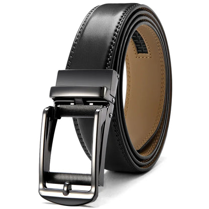 Mens Leather Belt  Automatic Genuine Leather Belts Leisure Fashion Ratchet Belts for Men Pants Waistband Ремень