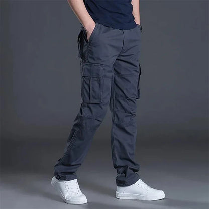 Men's Cotton Work Cargo Pants Tactical Military Hiking Outdoor Pants with 6 Pockets Elastic Waist