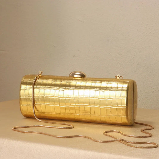Chic Pu Leather Box Bag Female Glossy Golden Elegant Clutch Ladies Wedding/birthday Party Evening Purse Hard Purse and Handbag