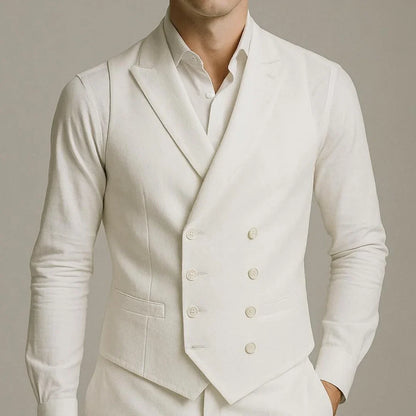 Men Vest White Solid With Lapel Double Button Waistcoat For Wedding Party Banquet Business Work Daily Casual Men Suit Vest