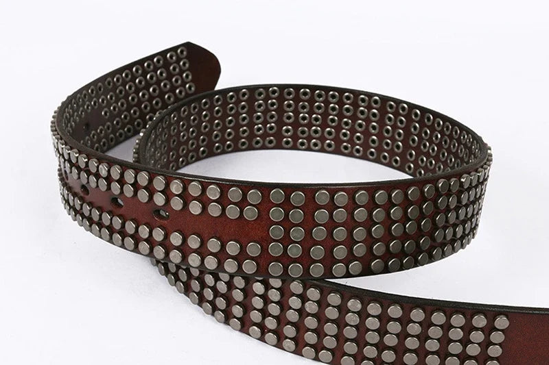 Top Heavy Metal Genuine Leather Belt Men Cowskin Cowboy Belt Ceinture Homme Punk Jeans Strap Wide Cinturon Mujer Waistband