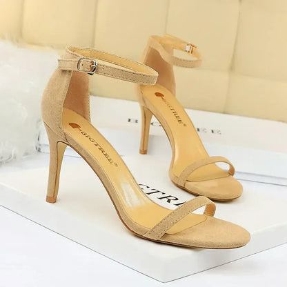 Women Gladiator Stiletto Classic Ankle Strap Holiday Beach Sandals Lady Fashion Suede 8cm 11cm High Heels Sexy Red Brown Sandles