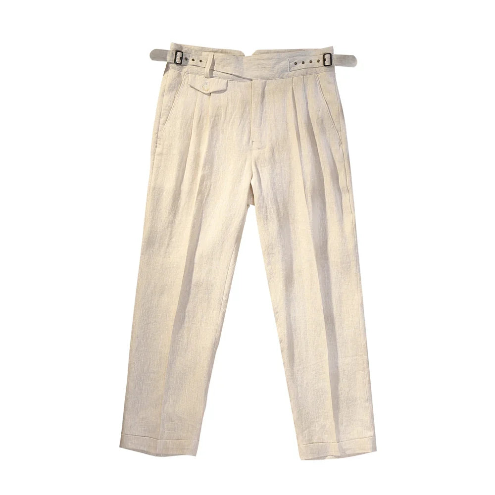 Summer Thin Pure Linen Fabric Goulger Casual Pants Men's Tapered Slim Nine-Minute Pants Can Be Customized