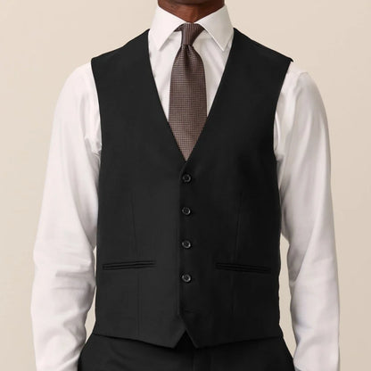Men Vest Black Solid Single Button V Neck Waistcoat For Wedding Banquet Business Party Casual Work Casual Daily Men Suit Vest