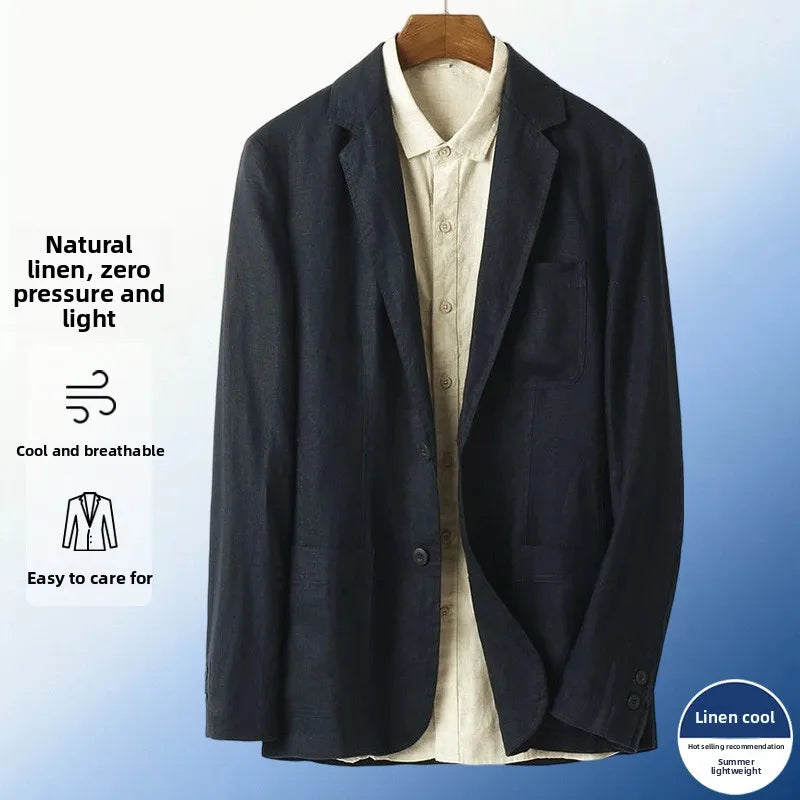 Linen Sun Protection Jacket Blazer - Men's Fashionable Business Casual Versatile and Comfortable Ice Sensation Breathable Blazer