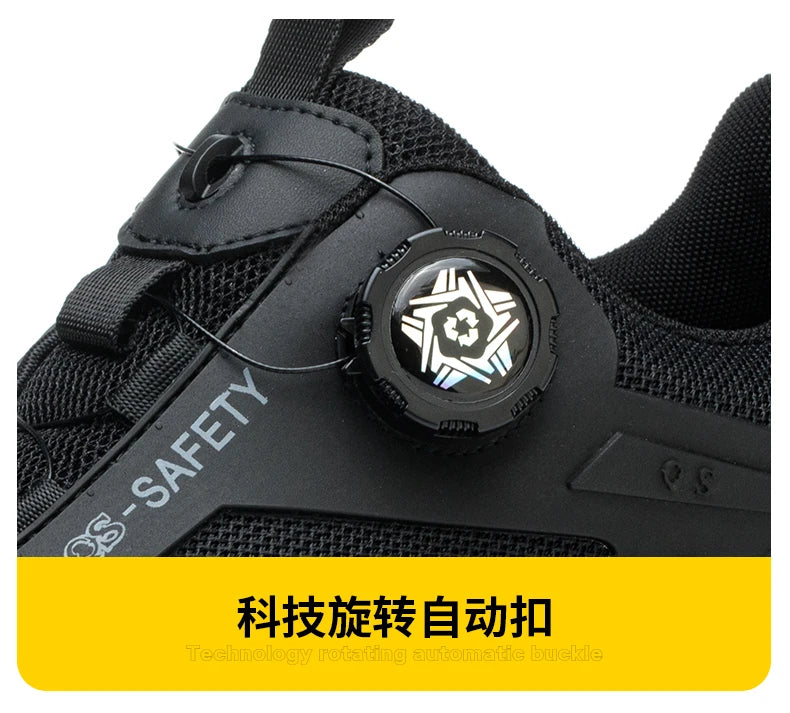 Large Size 48 Men's Summer Safety Shoes Rotating Button Work Sneakers Steel Toe Shoes Puncture-Proof Protection Shoes Security