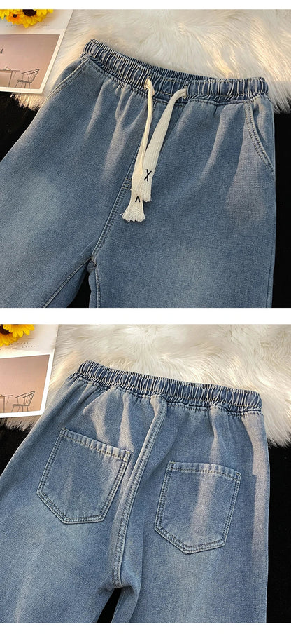 Thick Winter Straight Men's Jeans Fleece Warm Loose Plush Trousers Fashion Casual Wide-leg Plush Denim Pants Male