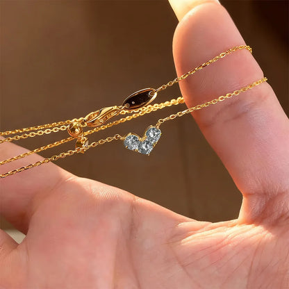 3-Stone Round Cut Full Moissanite Pendant Necklace Heart Shape for Woman 925 Silver Certified Lab Diamond Lucky Neck Chain
