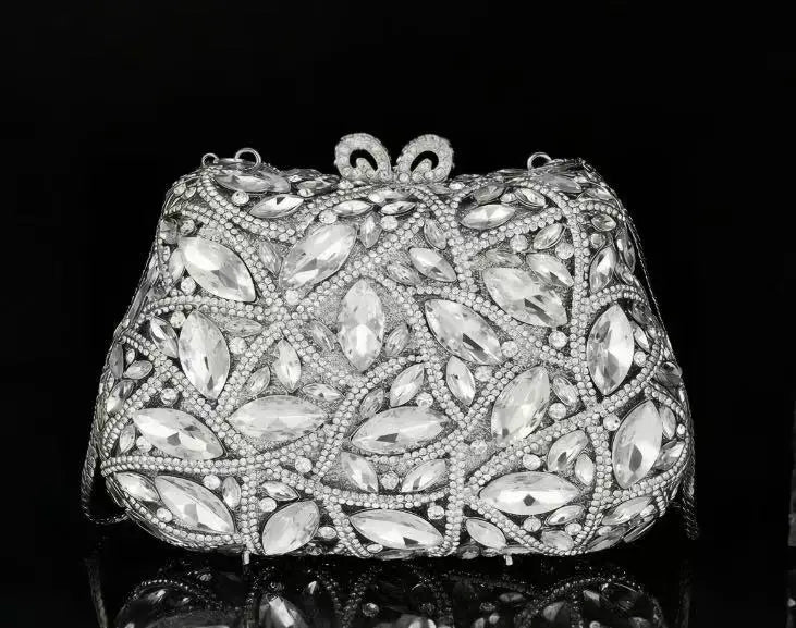 Women Elegant Brown Rhinestone Evening Bag Colorful Crystal Shoulder Clutch Fashion Bridal Handbag Wedding Party Purses