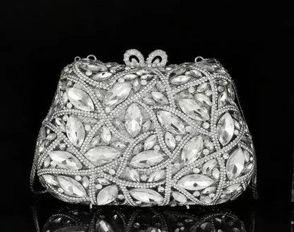 Women Elegant Brown Rhinestone Evening Bag Colorful Crystal Shoulder Clutch Fashion Bridal Handbag Wedding Party Purses