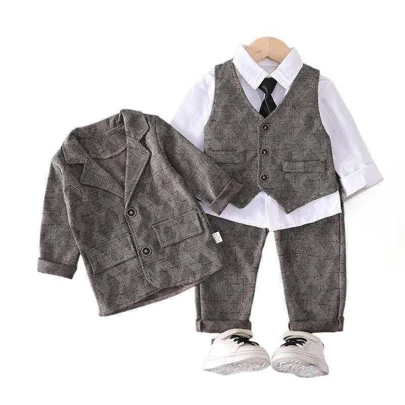 New Autumn Baby Boys Clothes Suit Children Coat Vest Shirt Pants 4Pcs/Set Kids Clothing Infant Outfits Toddler Casual Tracksuits