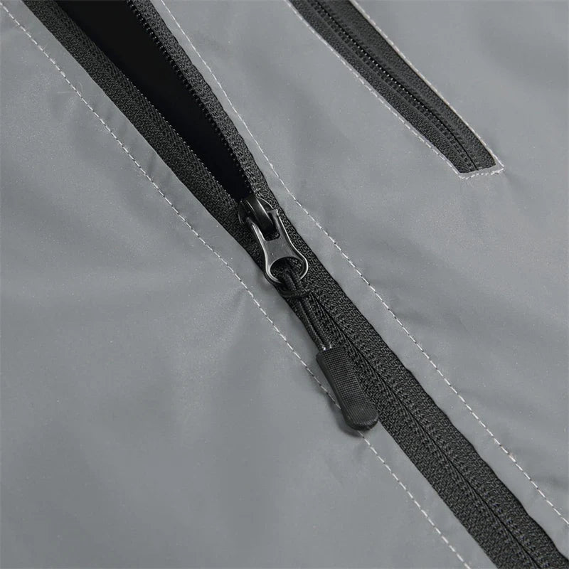 Night Reflective Jacket Men's Spring Casual Stand Collar Outdoor Windproof Jogger Cycling Safety Bright Coats Hip Hop Streetwear