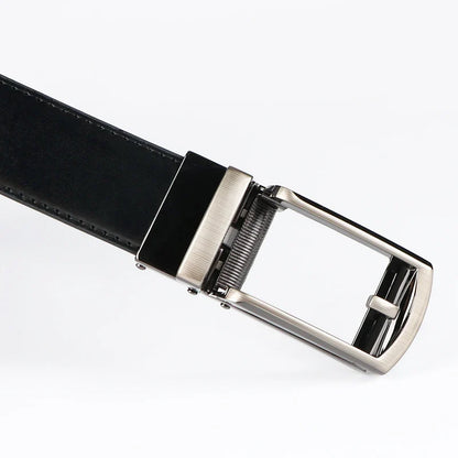 Genuine Leather Ratchet Belt for Men - Adjustable Automatic Buckle,Casual Business Style, High-Quality Leather Panel