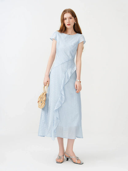Women 2026 Summer New Arrival Soft Lyocell Dress Ruffled Waist-Cinched Bias Cut Slimming Elegant Commuter style Midi Dress