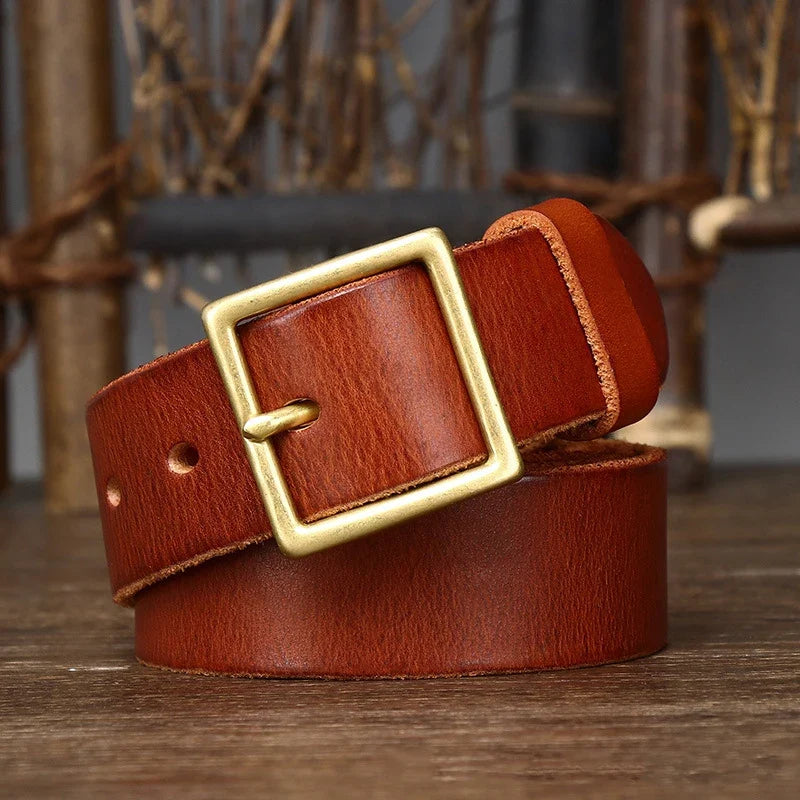 3.3CM Pure Cowhide Genuine Leather for Men's Women High Quality Jeans Brass Buckle Belts Cowboy Fashion Designer Matching Belt
