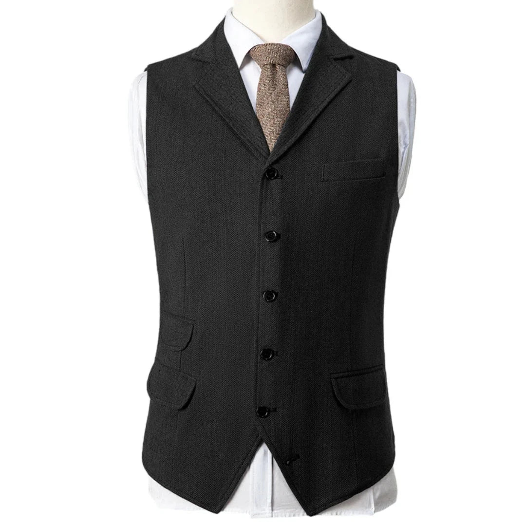 Men Vest Blue Herringbone Single Button With Lapel Waistcoat For Wedding Birthday Banquet Party Business Work Men Suit Vest