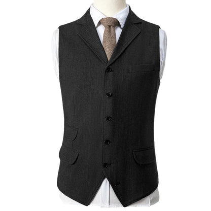 Men Vest Blue Herringbone Single Button With Lapel Waistcoat For Wedding Birthday Banquet Party Business Work Men Suit Vest