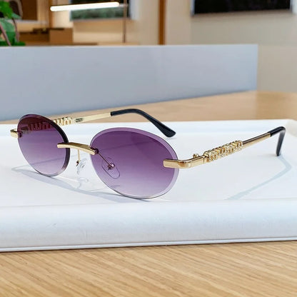 New Oval Rimless Sunglasses Women Luxury Fashion Narrow Sun Glasses Shades Trendy Elegant Diamond Eyewear Lentes De Sol Mujer