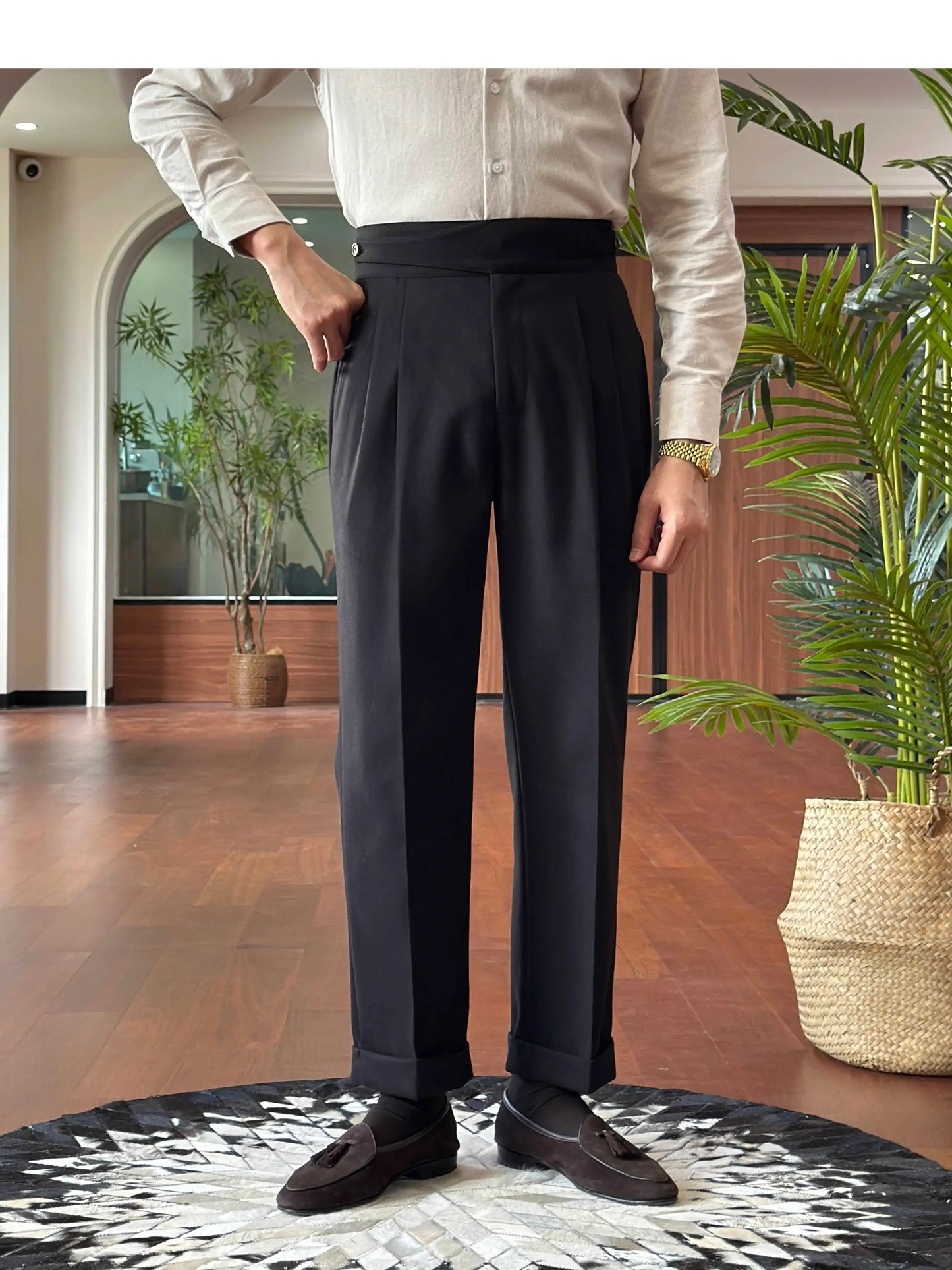 Naples Pants For Men High-Waisted Daily Office Straight-Leg Casual Long Trousers Commuting Versatile British Style Autumn Dress