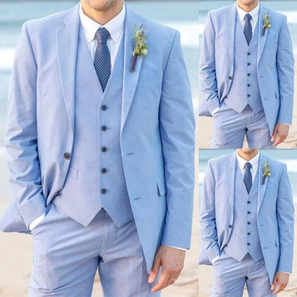 Sky Blue Men wedding Suits Designer Wedding Formal Occasion Tuxedos 3 Pieces Jacket +Vest+Pants