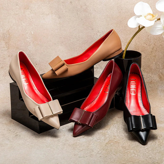 2025 Women's Flat Shoes New Black Pointed Bow Business Shoes Comfortable Commuting Women Shoes