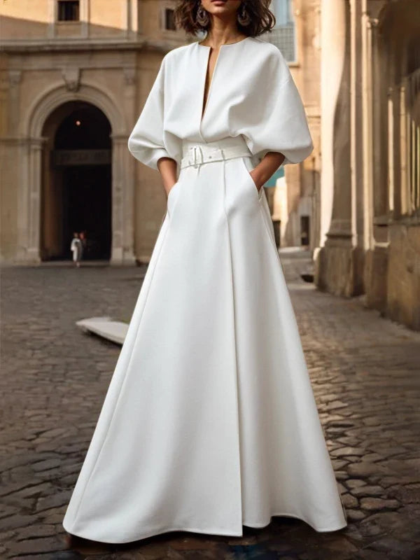 Modigirl Original Creation Dresses 2025 Woman Summer Spring Deep V-Neck Wedding Evening Birthday White Black Simple Maxi Dress