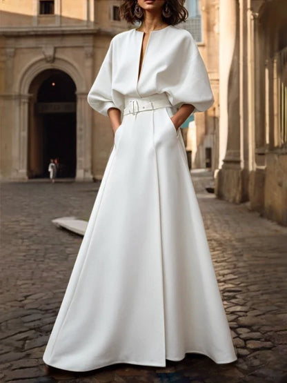 Modigirl Original Creation Dresses 2025 Woman Summer Spring Deep V-Neck Wedding Evening Birthday White Black Simple Maxi Dress