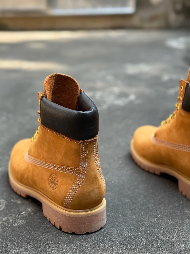 Men Fashion Outdoor Shoes Genuine Leather Yellow Boots 2025 Male Casual Waterproof Boots