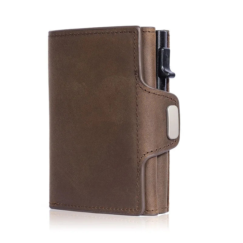 Pop-Up RFID Slim Card Holder Wallet for Men Minimalist Leather Credit Card Wallet with Cash Slot Coin Pocket EDC Travel Wallet
