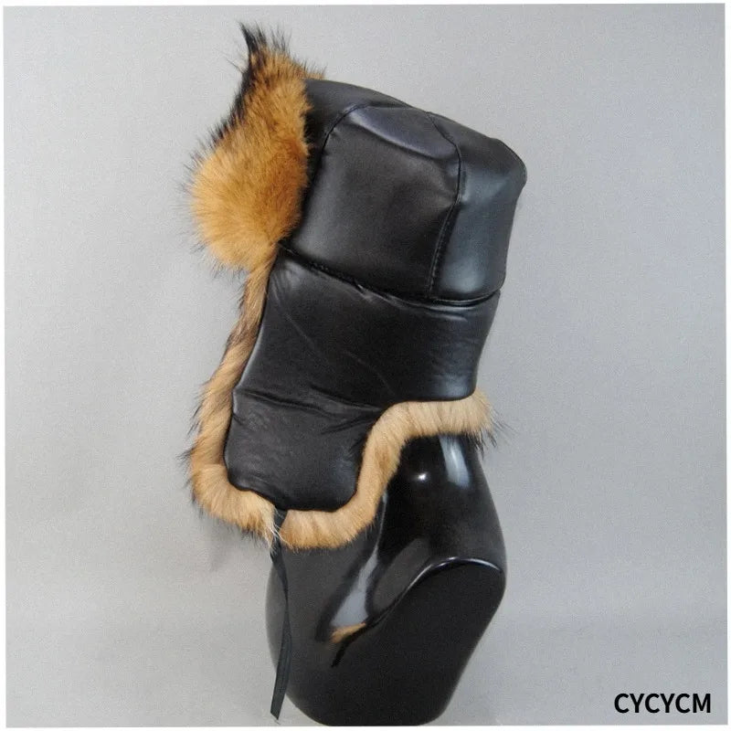 Winter Outdoor Windproof Ski Caps Warm Bomber Hat For Men Real Dog Fur Russian Leather Hat Ushanka Thick Warm Cap With Ear Flaps