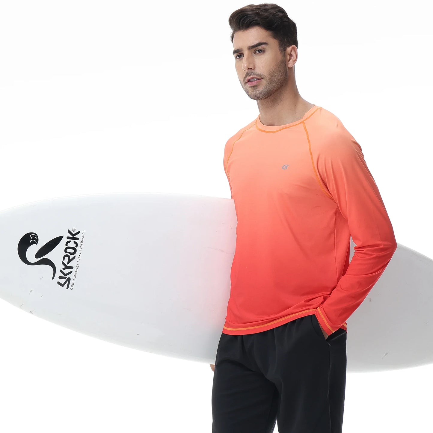 Summer Men's Long Sleeve T-Shirt UPF 50+ Rash Guard Gradient Shirt for Sport Fishing Hiking Workout Outdoor Pullover Shirt