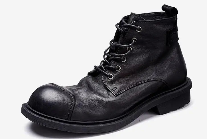 Spring Autumn New British Style Retro Genuine Cow Leather Men Ankle Short Motorcycle Boots Winter Plush Vintage Luxury Shoes 304