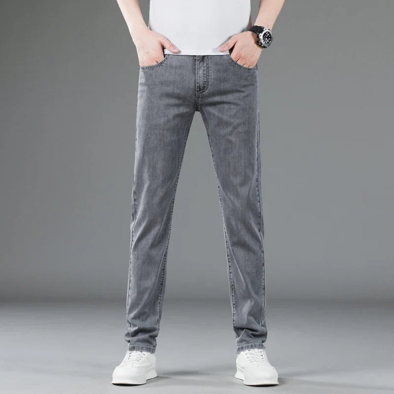 Soft Slim Men's Jeans Summer Thin Straight Business Casual Trousers Fashion Korean Comfortable Cool Brand Man Pants