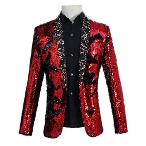 2026 New Men's Red Suit Jacket, Wedding Party Slim Dress Coat, Sequin Decoration Luxurious Blazers Blue Green Terno Masculino