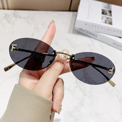 Elegant Diamond Oval Sunglasses Male Letter "F" Rimless Sunglasses  Car Sunglasses  Driving Glasses Sunglasses Women