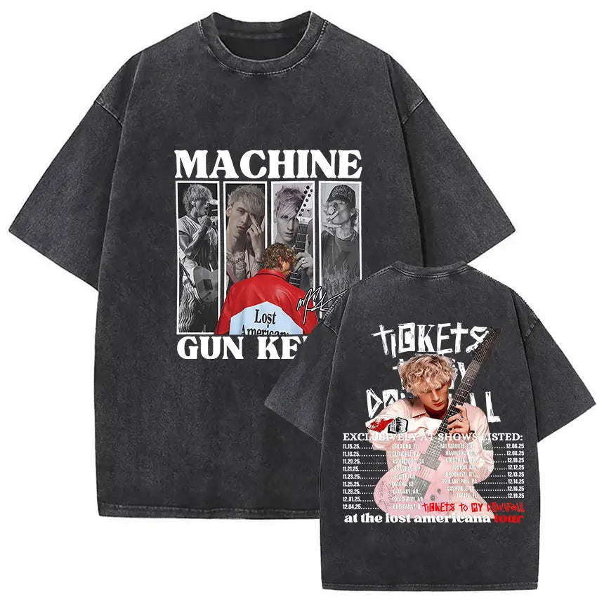 MGK Lost Americana Tour 2025-2026 Vintage Washed T Shirt Men Women Summer Fashion Cotton Short Sleeve T-shirt Fans Gift Clothing